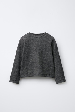 ZARA ФУТБОЛКА В РУБЧИК С БЛЁСТКАМИ, ЧЕРНЫЙ/СЕРЕБРЯНЫЙ