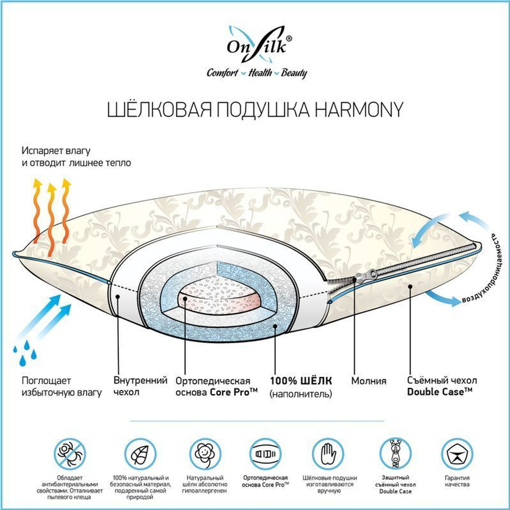 Подушка 50х70 OnSilk Harmony Китай схема