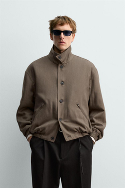 ZARA СТЕГАНАЯ КУРТКА ИЗ 100% ШЕРСТИ, СЕРО-КОРИЧНЕВЫЙ