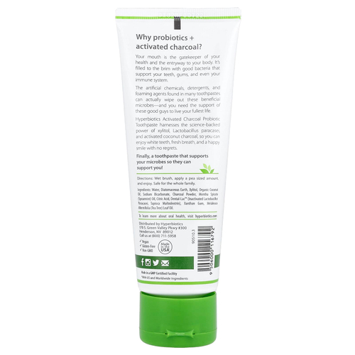 Hyperbiotics, зубная паста с активированным углем и пробиотиком, мята, 113 г (4 унции)