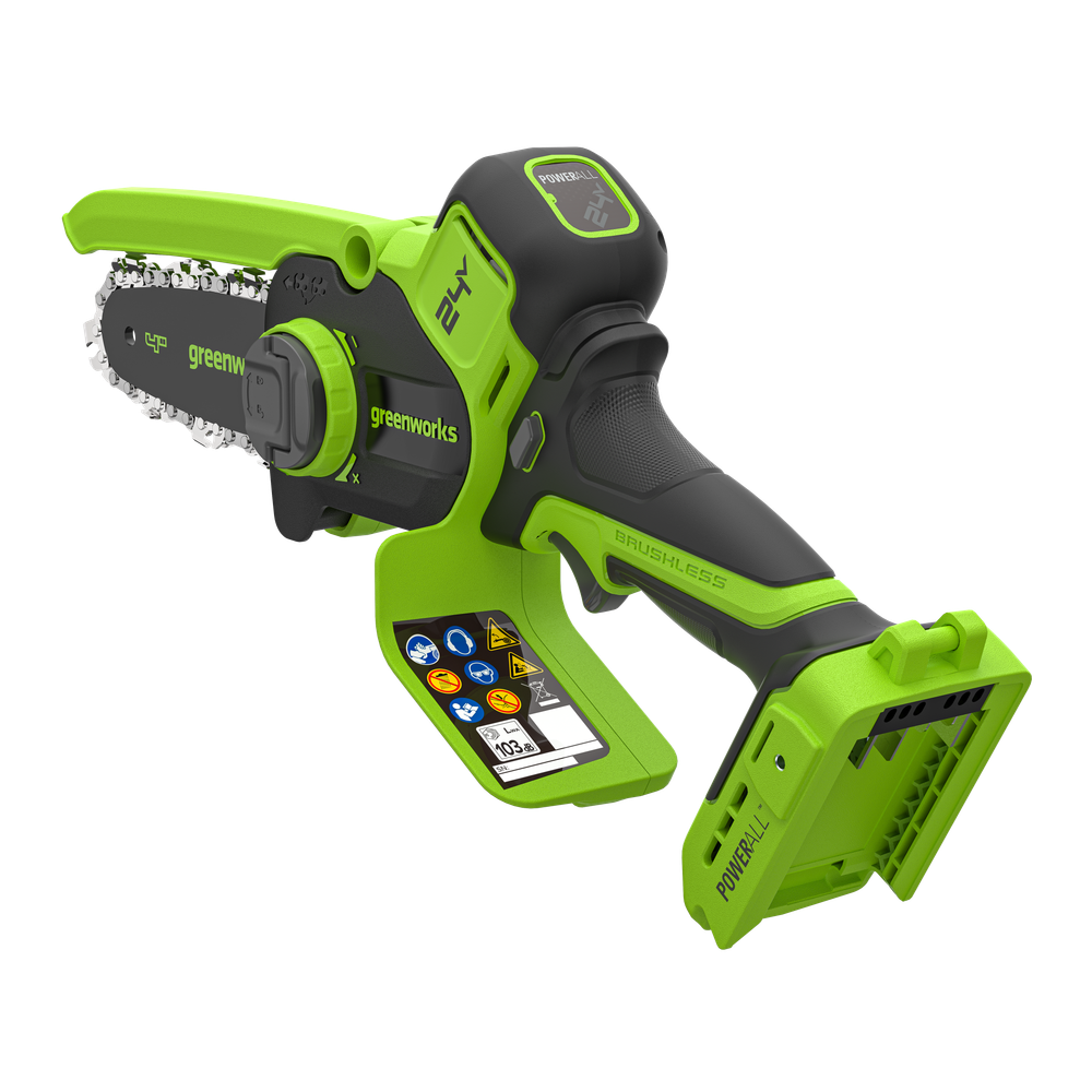 Цепная мини пила аккумуляторная Greenworks CS2410A, 24V, 10см, бесщёточная, с автоматической смазкой цепи, c 1хАКБ 2Ач и ЗУ (CS2410AUA)