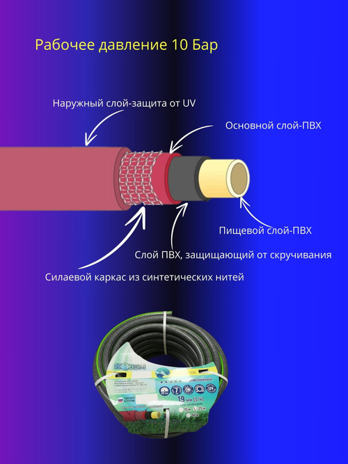Шланг поливочный пятислойный армированный ПВХ 50м