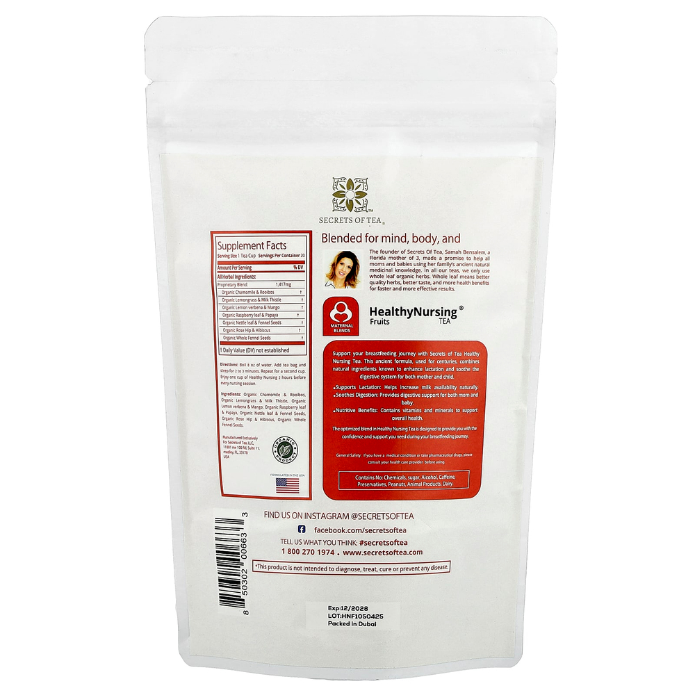 Secrets of Tea, Healthy Nursing®, фруктовый чай, без кофеина, 20 неотбеленных чайных пакетиков, 28 г (1 унция)