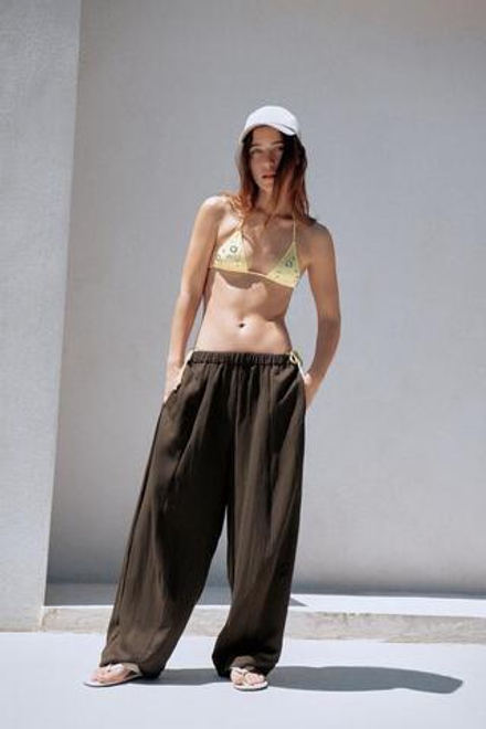 ZARA БРЮКИ BARREL — ZW COLLECTION, КОРИЧНЕВЫЙ