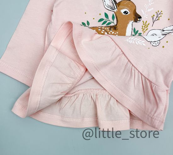 Лонгслив хлопковый "Олененок в лесу" нежно-розовый