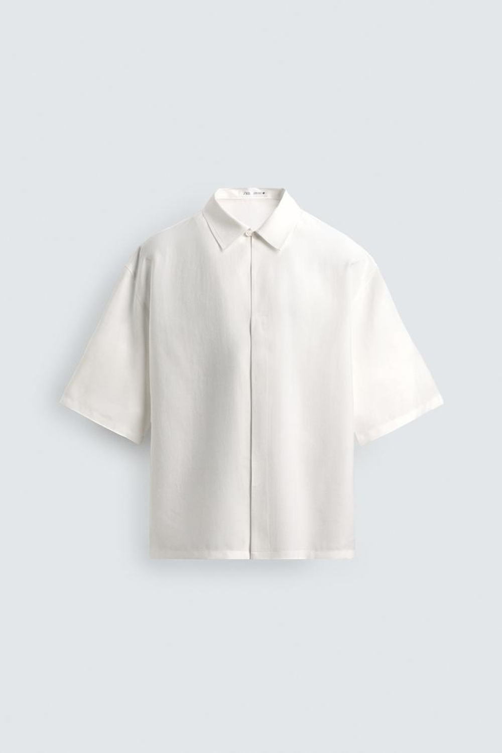 ZARA РУБАШКА RELAXED FIT ИЗ СТРУЯЩЕЙСЯ ТКАНИ, ЖЕЛТОВАТО-БЕЛЫЙ