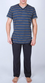 Мужской хлопковый пижамный комплект (Размер: L) (Цвет: синий)
