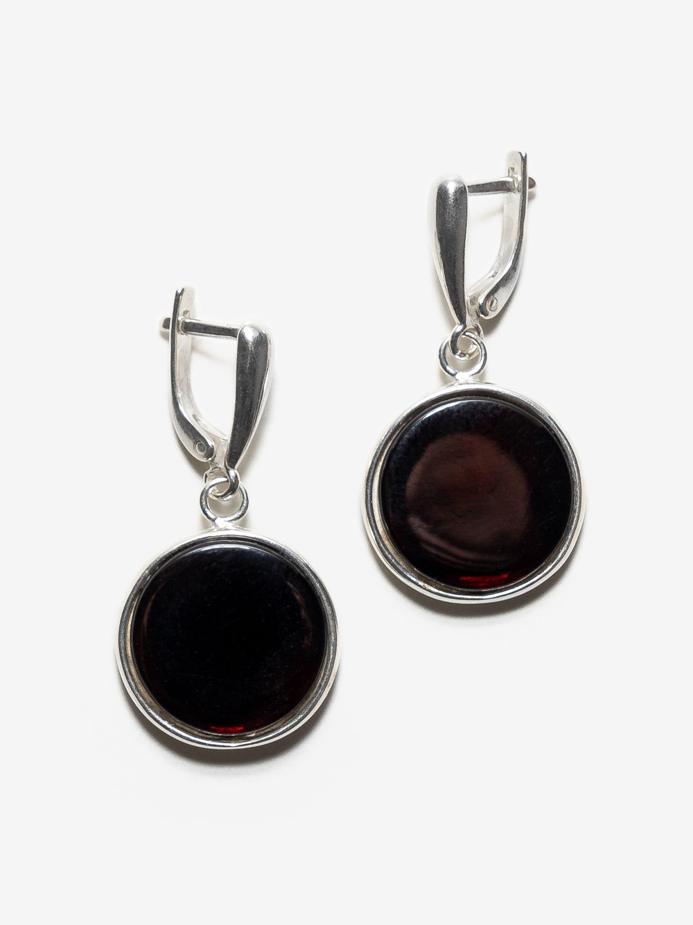 Серебряные серьги с цельным коньячным янтарем, серебро 925 пробы