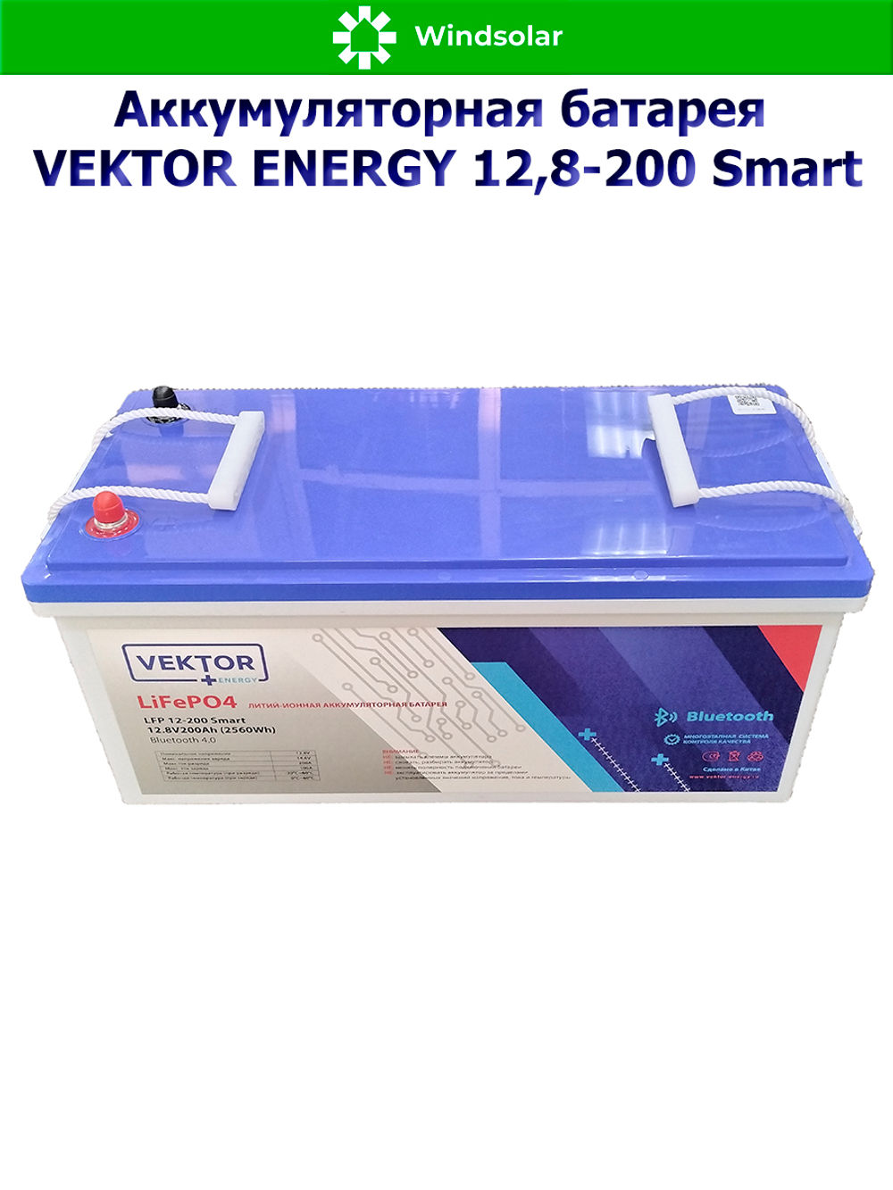 Аккумуляторная батарея VEKTOR ENERGY LFP 12,8-200 Smart (200Ah / 12,8V / 2560Wh / BMS / BT 4.0 / LiFePO4)