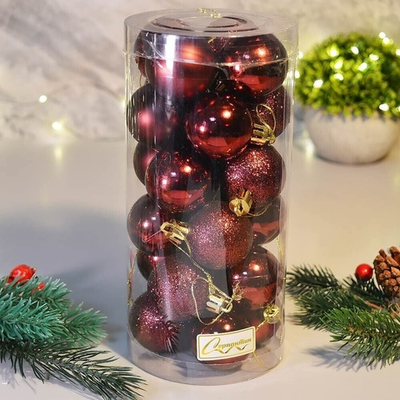 Шар новогодний 24шт 4см микс фактур, темный рубин