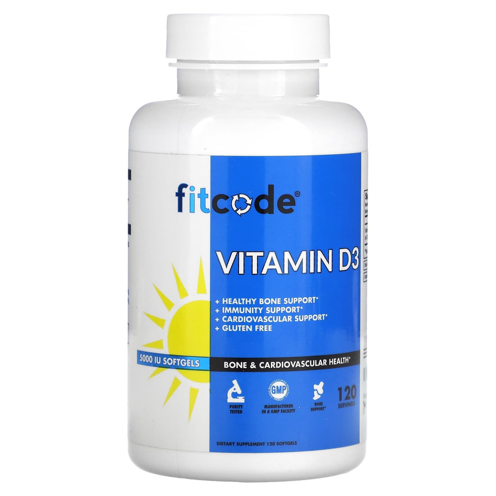 fitcode, Витамин D3, 5000 МЕ, 120 мягких таблеток