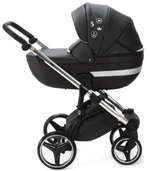 Детская коляска Adamex Cortina Deluxe 3 в 1 CT334/A (ЧЕРН.КОЖА+СЕРЕБ.ОТДЕЛКА+ХРОМ РАМА)