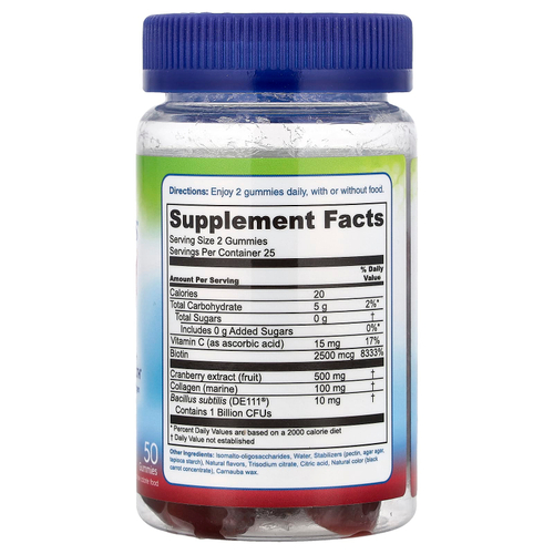 TruBiotics, Жевательные мармеладки с пробиотиком и коллагеном для женщин, клюква и малина, 50 жевательных таблеток