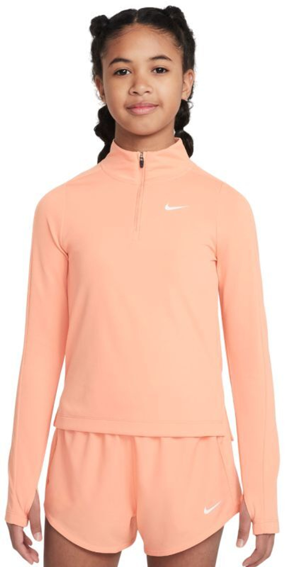 Футболка для девочки Nike Girls Dri-FIT Long-Sleeve 1/4-Zip Top - apricot agate/white