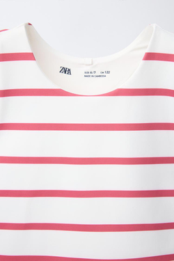ZARA ТОП В ПОЛОСКУ В СПОРТИВНОМ СТИЛЕ, КОРАЛЛОВЫЙ
