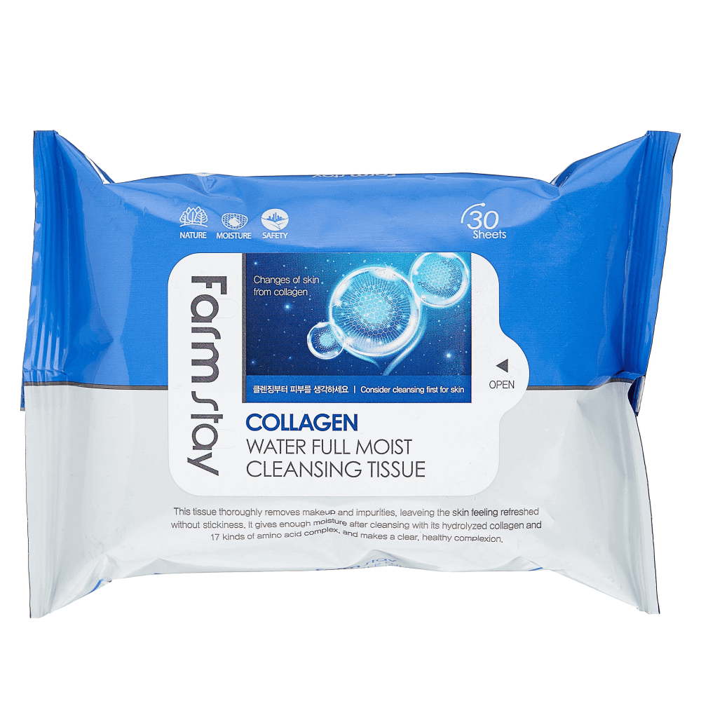 Увлажняющие салфетки для снятия макияжа FarmStay Collagen Water Full Moist Cleansing Tissue