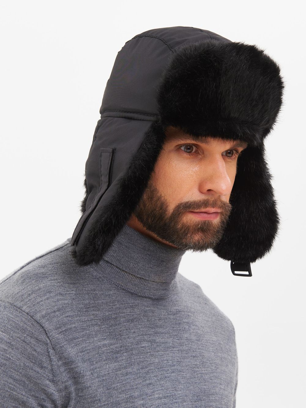 Шапка ушанка с маской Евро Норка ткань Taslan цвет Чёрный