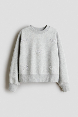H&M Толстовка с вышивкой, светло-серый меланж