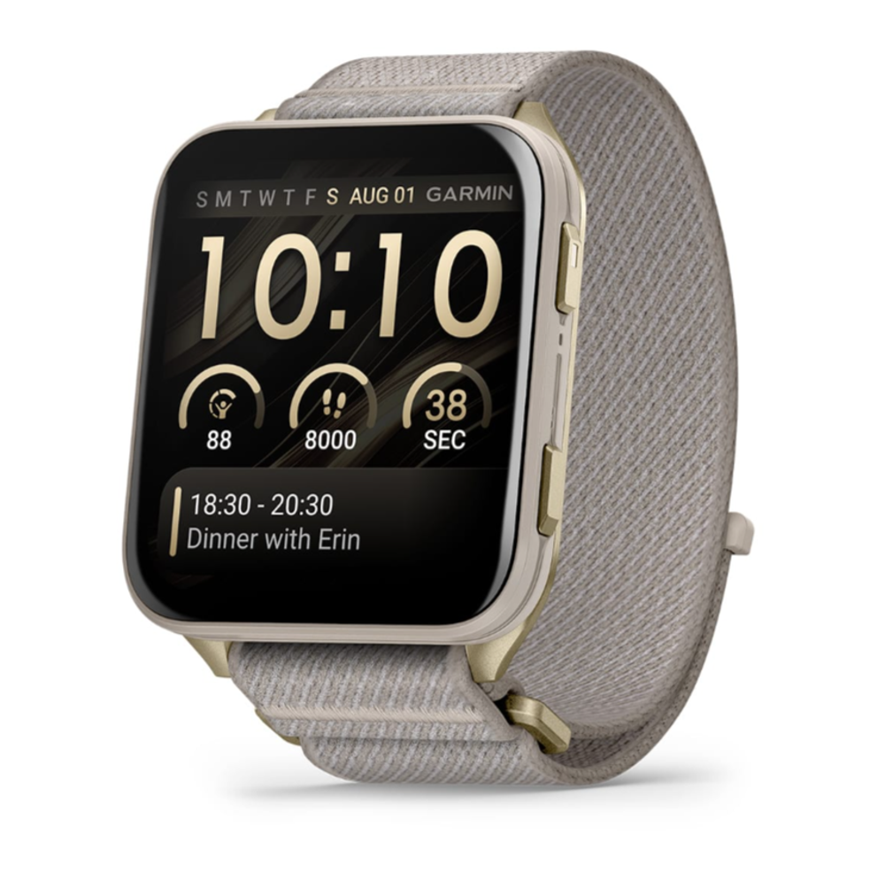 Garmin Venu X1 мягкий золотой с титановой задней крышкой и нейлоновым ремешком цвета французский серый