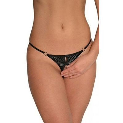 Кожаные контактные стринги (Цвет: черный)