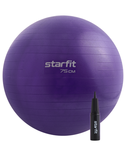 Фитбол GB-109 антивзрыв, 1200 гр, с ручным насосом, фиолетовый, 75 см