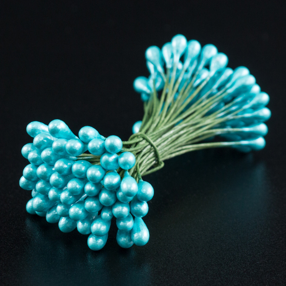 Тычинки для цветов на проволоке Бирюзовые 50шт