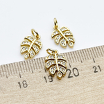 Подвеска Монстера, позолота, фианиты, размер 13*8 мм, цена за 1 шт