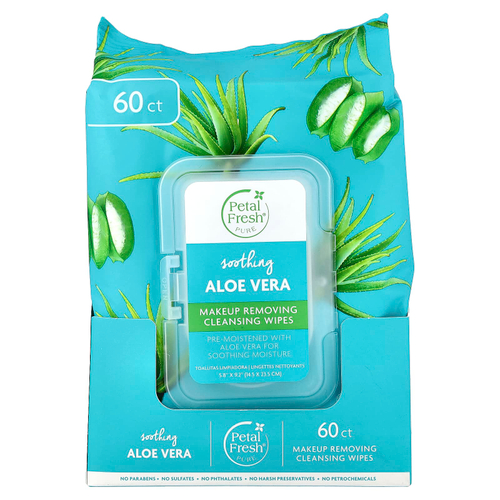 Petal Fresh, очищающие салфетки для снятия макияжа, успокаивающее алоэ вера, 60 салфеток