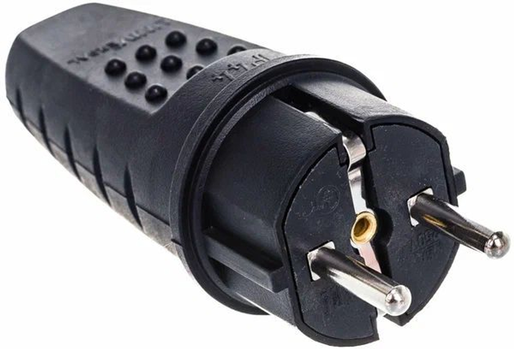 Прямая однофазная вилка, каучук с заземлением 16А 250В IP44 черный UNIVersal 602227