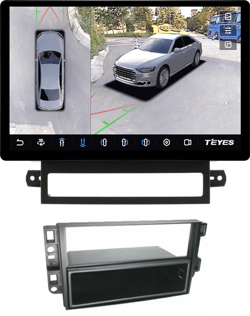 Магнитола для Chevrolet Captiva 2006-2011 (перенос БК вниз) - Teyes CC3-2K-360 монитор 13" 2K QLED на Android 10, 6Гб+128Гб, CarPlay, 4G SIM-слот, 4 камеры в комплекте