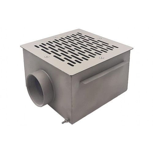 Донный слив квадратный 350х350х150 нерж. AISI-316 подкл. внутр. 3" (пленка)