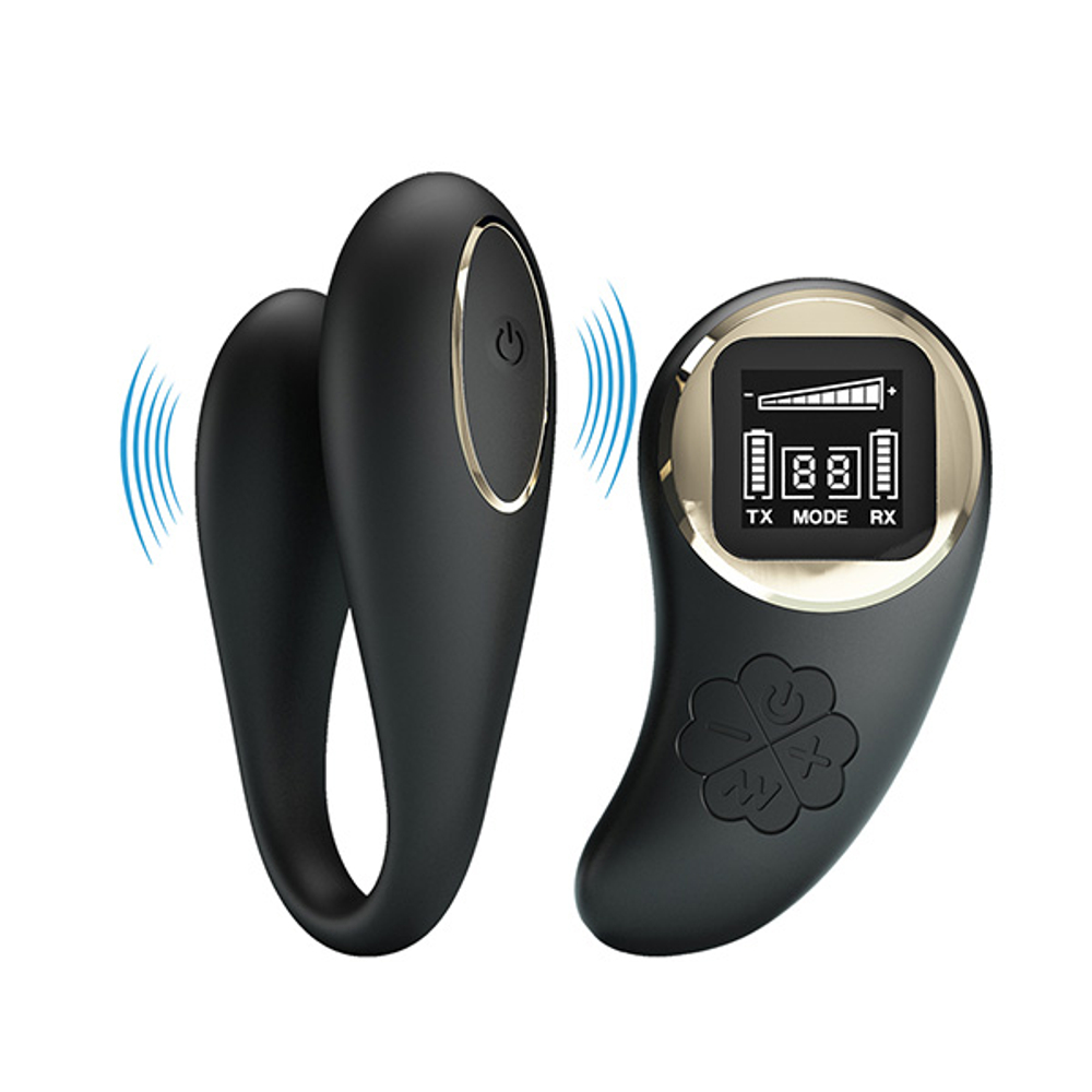 Черный носимый вибромассажер 9,5см для пар с пультом ДУ Pretty Love Nathan BI-014582W-LED