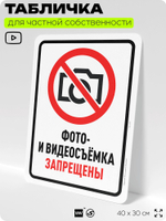 Табличка для частной территории "Фото и видеосъемка запрещена", на дом, для участка, организаций и частных территорий, предупреждающая, 40х30 см, Silver Plane x Айдентика Технолоджи