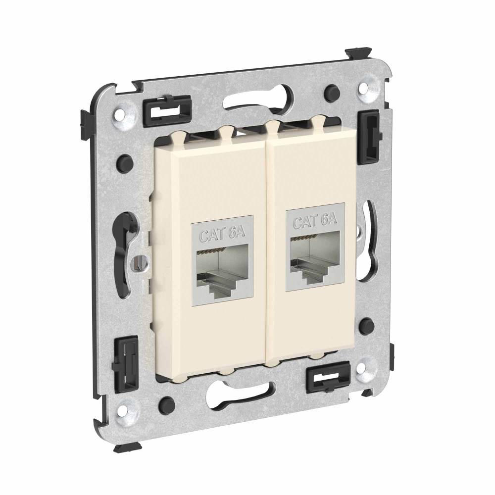 Компьютерная розетка RJ-45 без шторки в стену, кат.6А двойная экранированная, "Avanti", "Ванильная дымка"