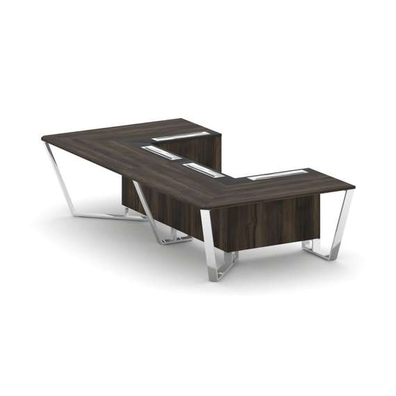 Steel Meet Стол переговорный П-образный MM-PR.B.SP-07P Дуб Мали/Графит Глянец/Нержавеющая Сталь/Хром