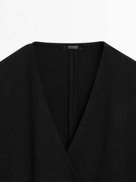 Massimo Dutti Кимоно свободного кроя с V-образным вырезом, черный