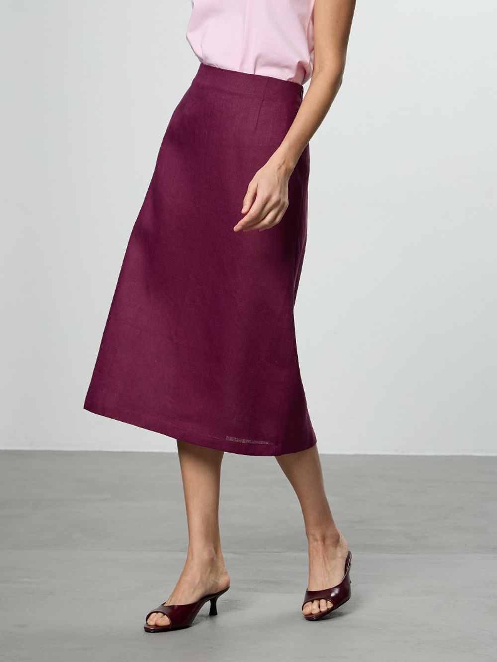 Юбка льняная А-силуэт винный (Размер 48)