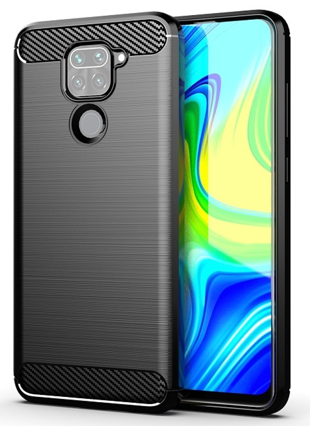 Мягкий защитный чехол черного цвета на Xiaomi Redmi Note 9, серия Carbon от Caseport