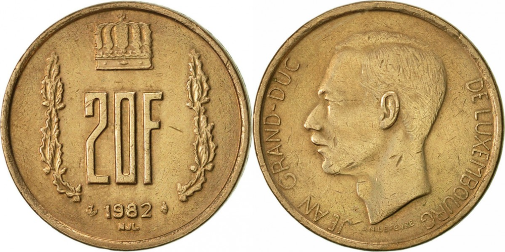 Люксембург 20 франков, 1980 - 1983 Великий герцог Жан XF