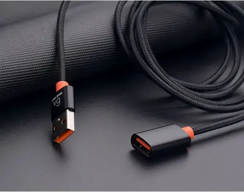 Удлинитель кабель USB - 1.5 метра, Провод usb-usb черный в оплетке