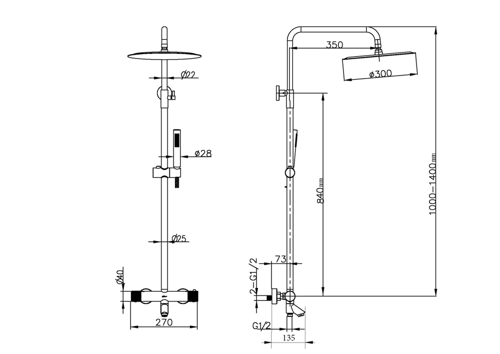 Boheme Стойка для душа c термостатом UNO White Gold
