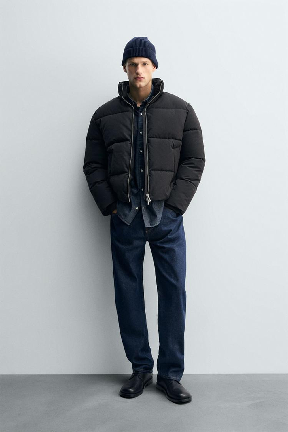 ZARA СТЕГАНАЯ КУРТКА WATER REPELLENT, ЧЕРНЫЙ