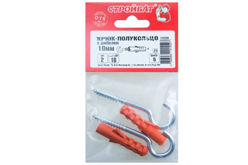 КРЮК-ПОЛУКОЛЬЦО СТРОЙБАТ С ДЮБЕЛЕМ 10ММ 2ШТ 24419