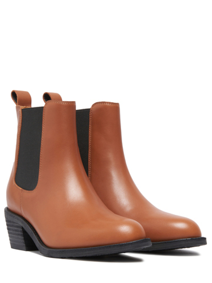 Женские кожаные шоколадные ботинки челси на каблуке