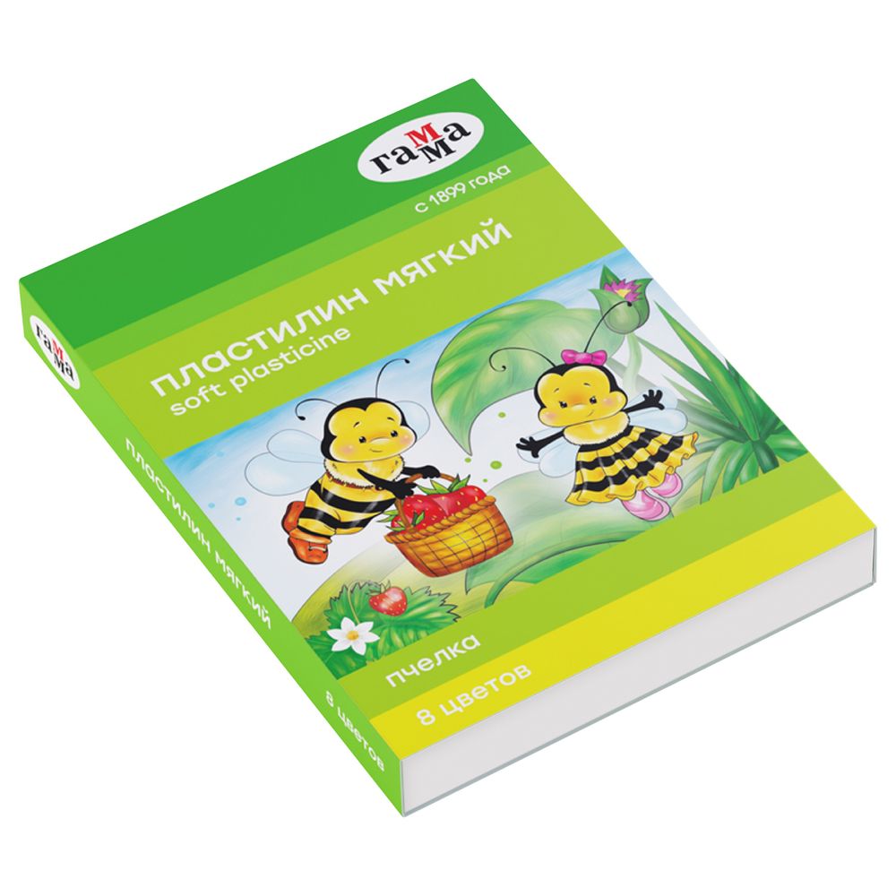 Пластилин 8 цветов Гамма Пчёлка, восковой, 98гр, со стеком, картон.упак.