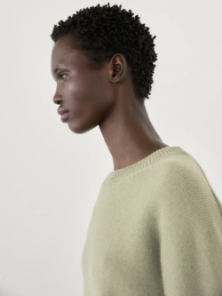 Massimo Dutti Свитер из 100% кашемира с круглым вырезом, бирюзовый