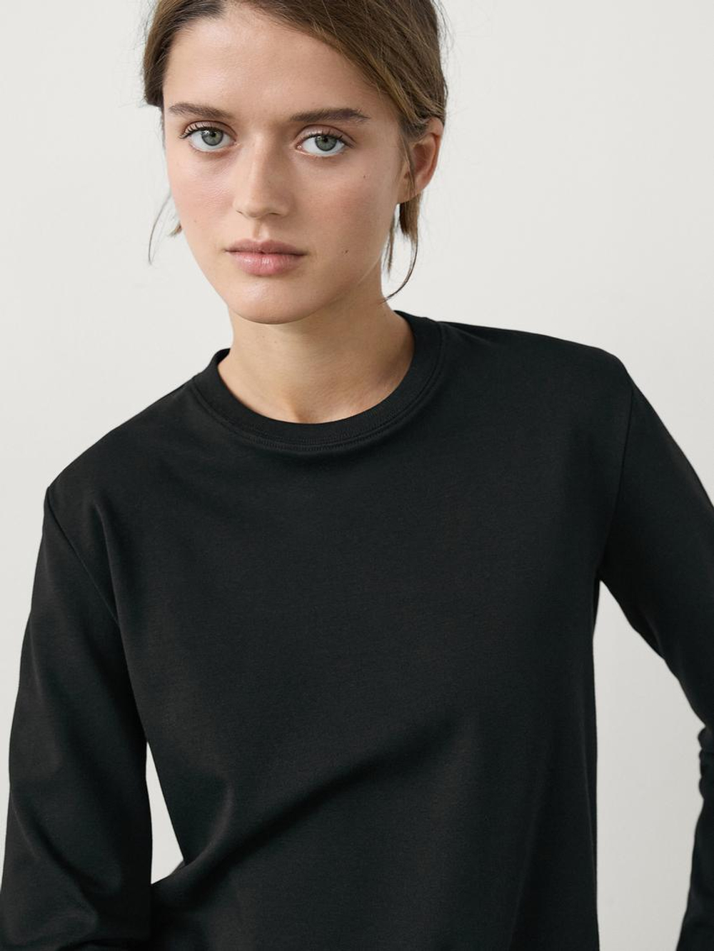 Massimo Dutti Футболка из хлопка с длинными рукавами, черный