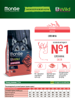 Сухой корм Monge Dog BWild LOW GRAIN, для взрослых собак, низкозерновой, из мяса оленя 2,5 кг