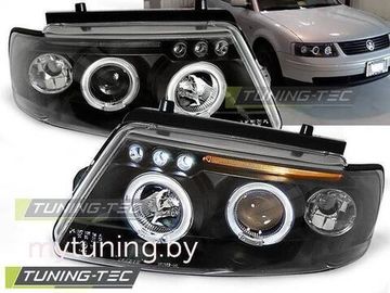 Передние фары VW Passat B5 angel eyes black