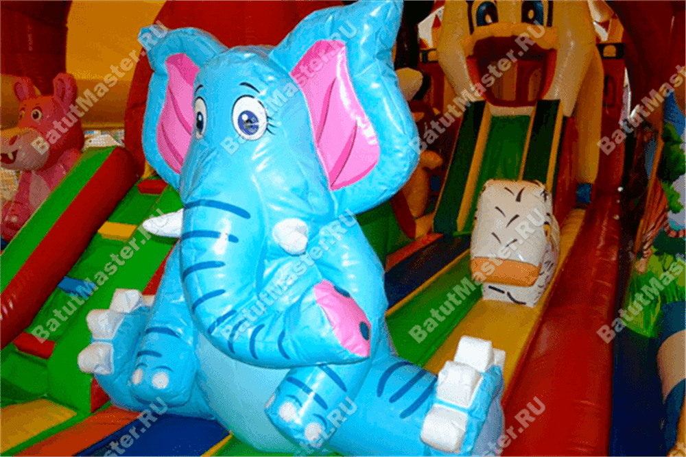 Коммерческий надувной батут "Зверята с крышей" 10*7*6 м